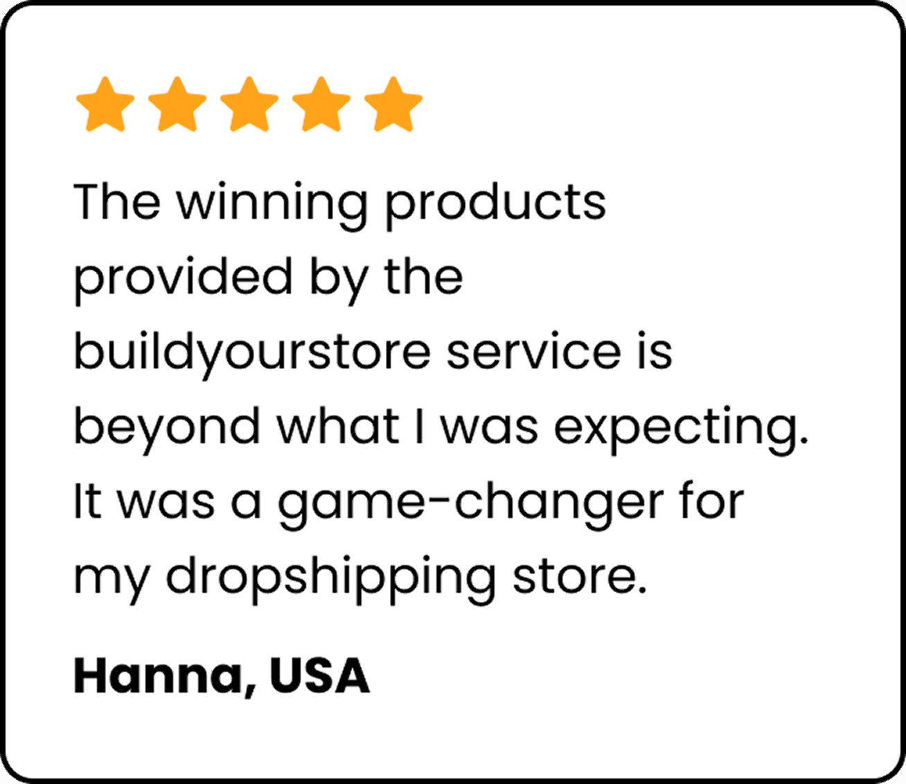 Five star review from Hanna, USA